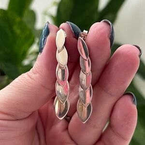 Vintage Sterling Silver Leaf Drop Earrings, 925 🍃
